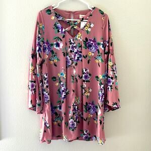 Peach Love California Mauve Floral Above the Knee Dress | Smocked Sleeve